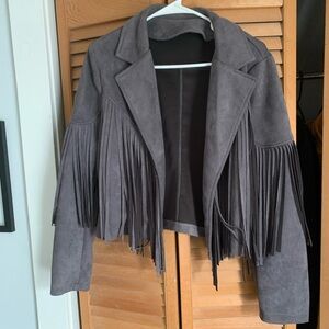 Crop western style Fringe faux Suede Jacket - Gray sz Small